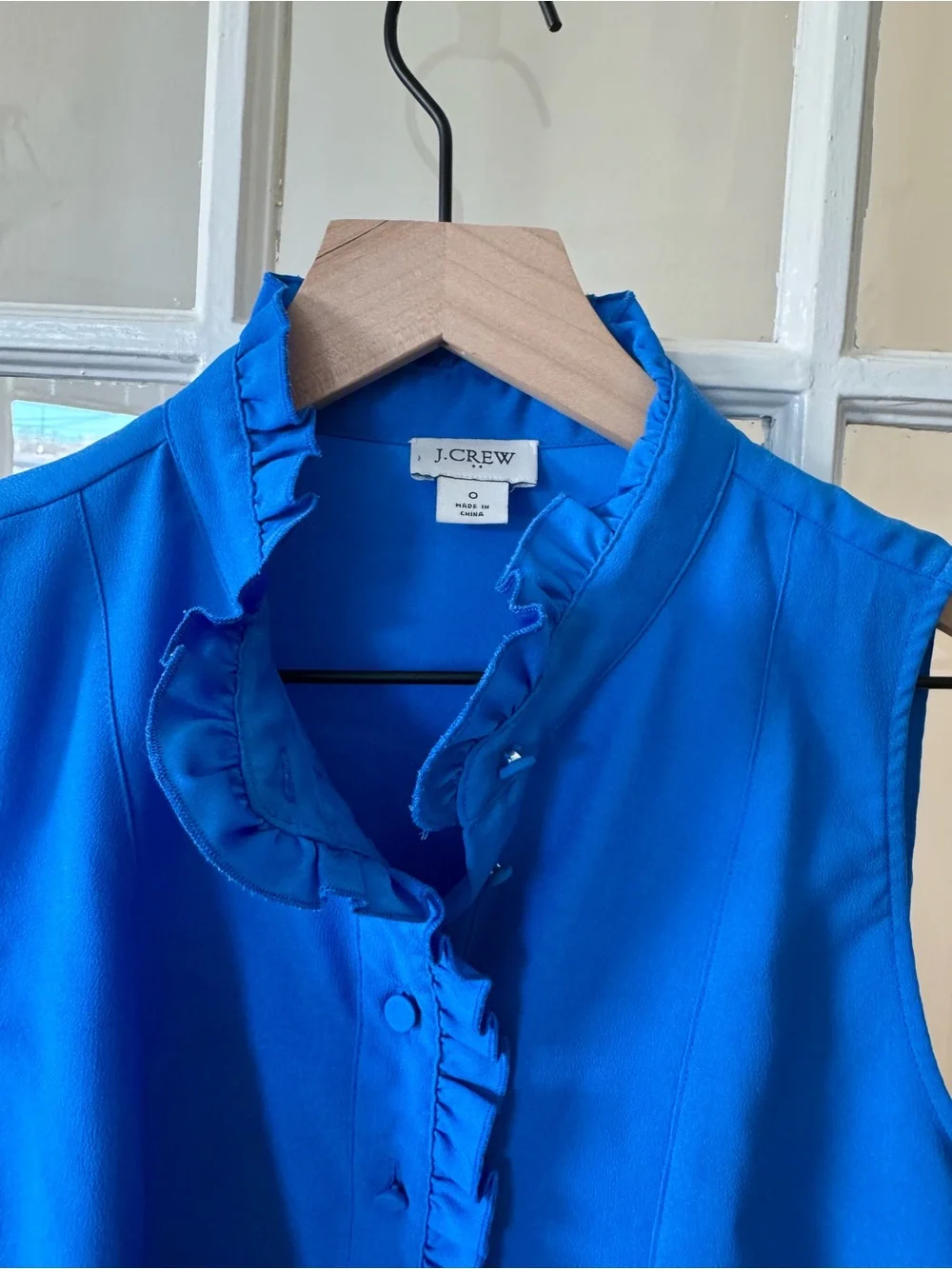 J. Crew Bright Blue Ruffle-Neck Sleeveless Blouse